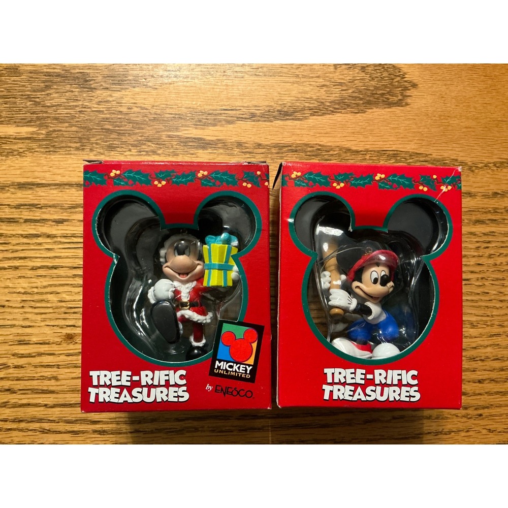Disney Mickey Mouse Enesco Tree-Rific Treasures Ornaments Santa Baseball 2